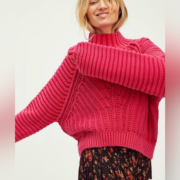 Free People Sweetheart Sweater Candy Blossom Pink Balloon Sleeve Small - Picture 2 of 9